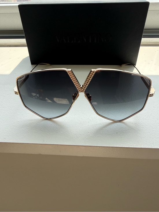 Valentino Accessories - Valentino VLS-115A Gold Geometric Shield Sunglasses Gray Gradient | New